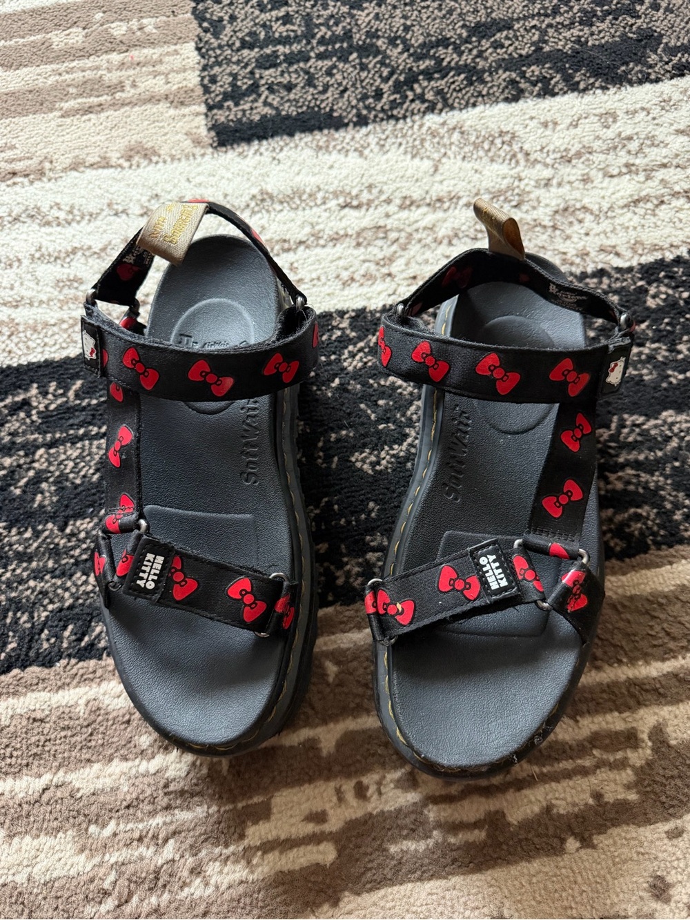 Women’s Dr. Martens x Hello kitty Black platform Sandals with Red Bow Print